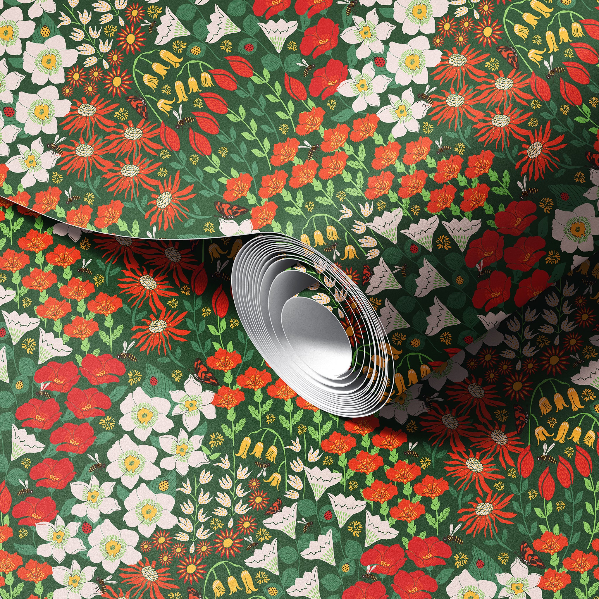 Bees in the Garden peel and stick wallpaper room mockup